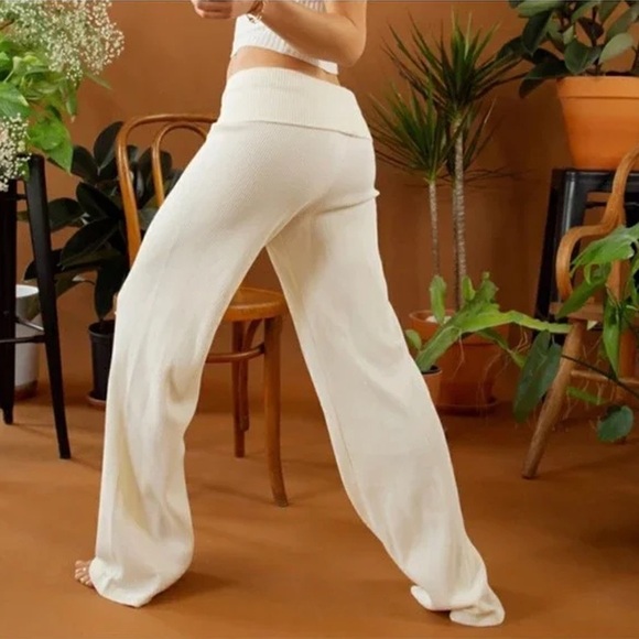 The Good Alma - Clary Sage Organic Cotton Lounge Waffle Pants - Cream - Picture 2 of 13